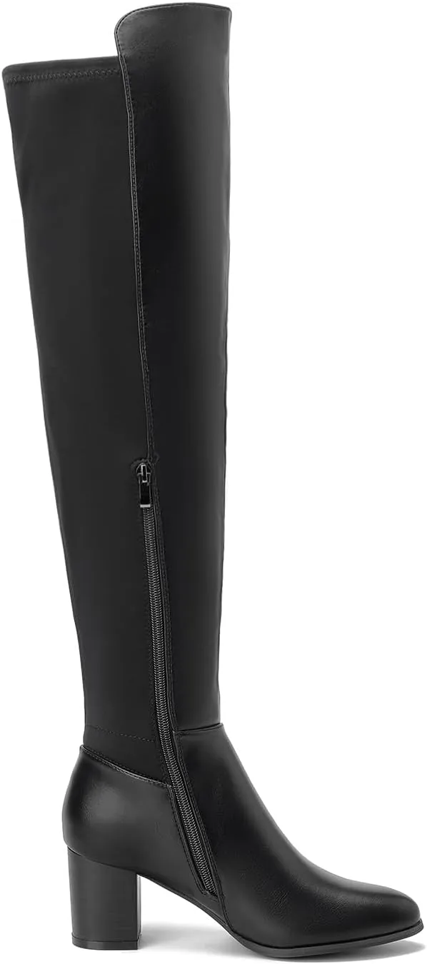 SelenePair Women's Over The Knee Boots Stretch Thigh High Block Mid Heel Boot Fashion Side Zip Winter Boots