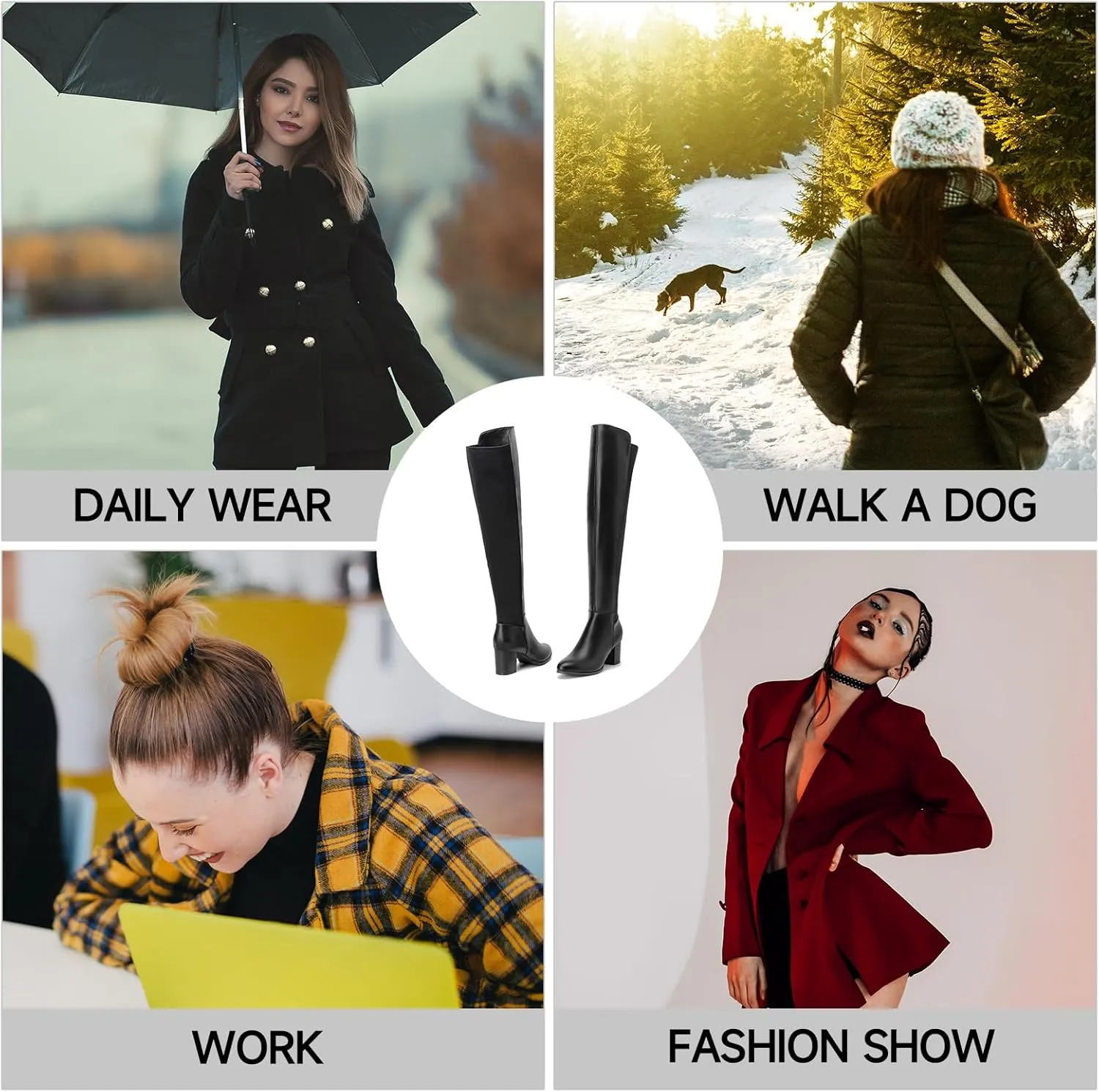 SelenePair Women's Over The Knee Boots Stretch Thigh High Block Mid Heel Boot Fashion Side Zip Winter Boots