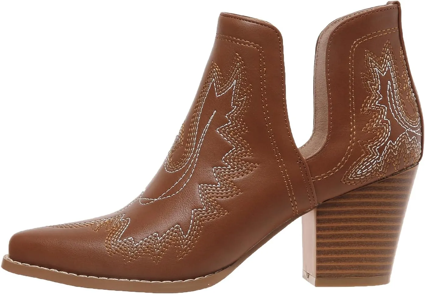 SelRoys Cowboy Boots for Women Cowgirl Ankle Western Embroidered Stitched Pointed Toe Cutout Chunky Heels Short Booties Red Brown Black US5-11