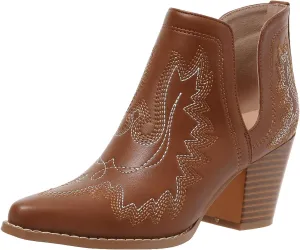 SelRoys Cowboy Boots for Women Cowgirl Ankle Western Embroidered Stitched Pointed Toe Cutout Chunky Heels Short Booties Red Brown Black US5-11