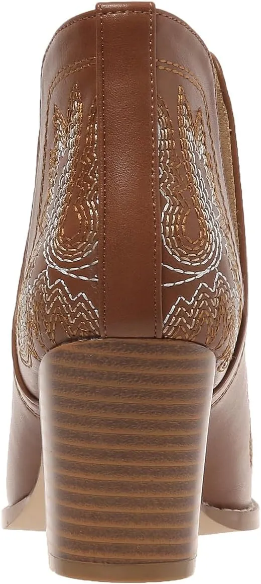 SelRoys Cowboy Boots for Women Cowgirl Ankle Western Embroidered Stitched Pointed Toe Cutout Chunky Heels Short Booties Red Brown Black US5-11