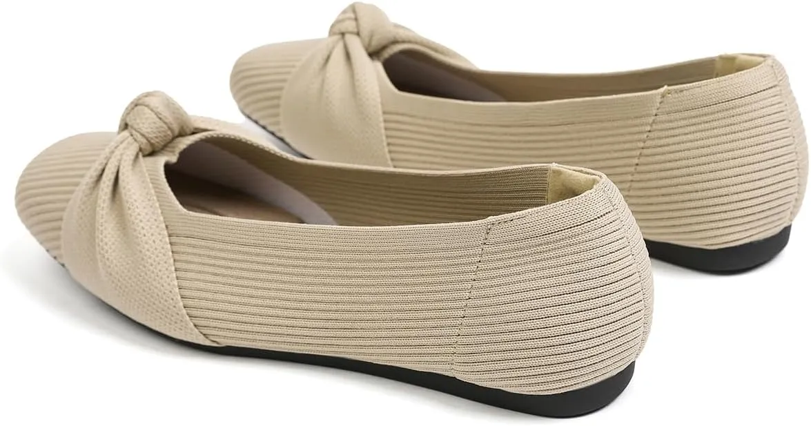 SemwissWomen Ballet Flats Square Toe Comfortable Dressy Slip on mesh Knitted Flat with Bow Office Shoes.