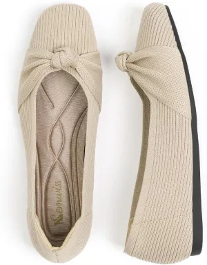 SemwissWomen Ballet Flats Square Toe Comfortable Dressy Slip on mesh Knitted Flat with Bow Office Shoes.