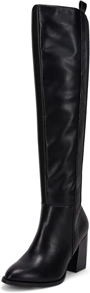 SERAIH Womens Over The Knee Thigh High Boots Faux Suede Pointed Toe Side Zipper Chunky Block Heel Stretch Boots