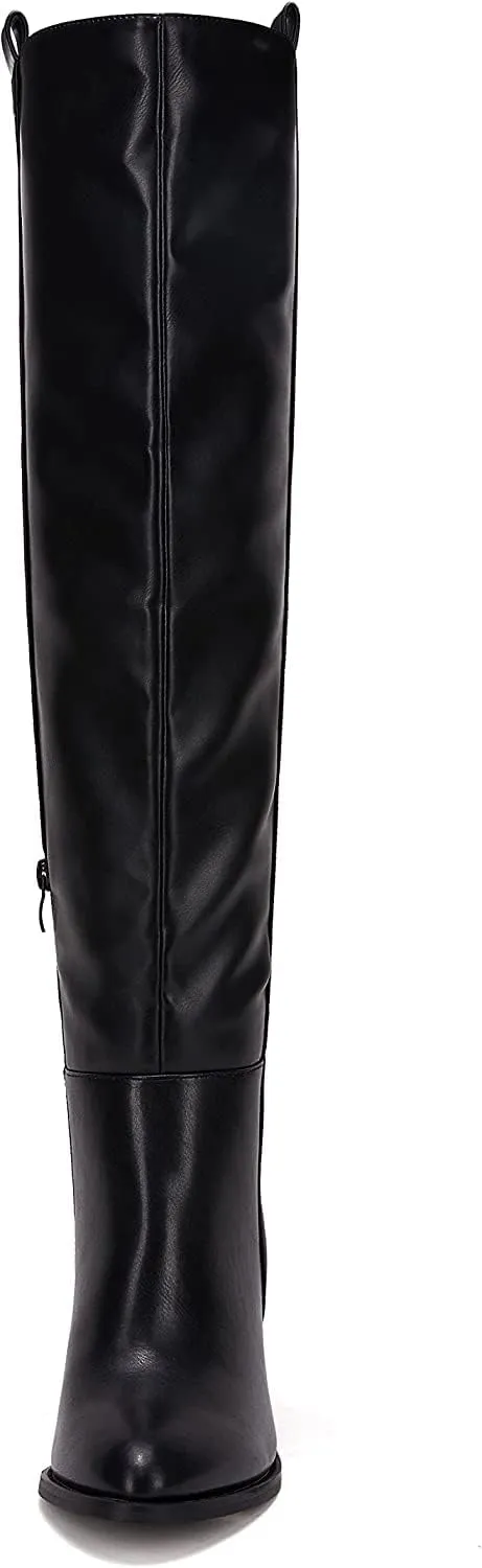 SERAIH Womens Over The Knee Thigh High Boots Faux Suede Pointed Toe Side Zipper Chunky Block Heel Stretch Boots