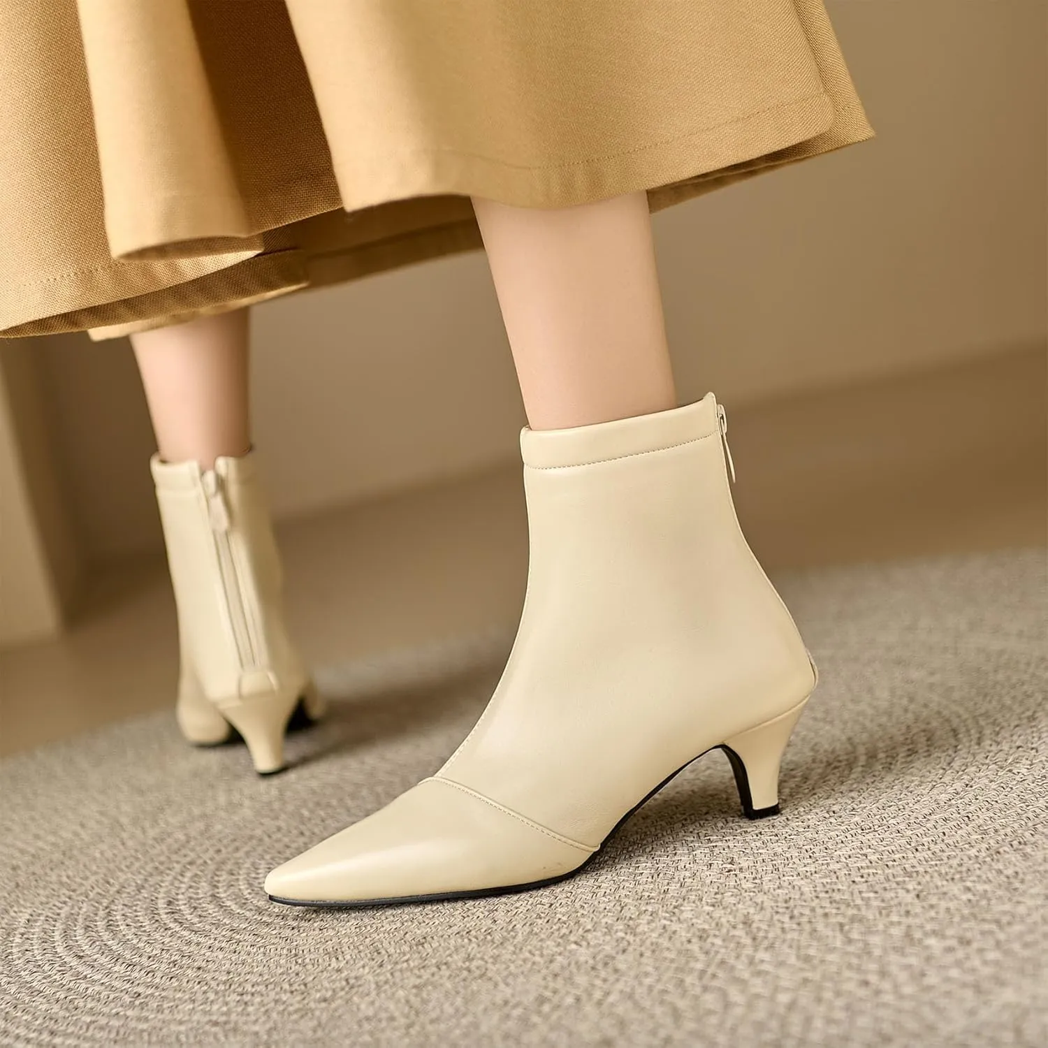 SHEMEE Fashion Womens Kitten Heels Ankle Boots Sexy Pointy Toe Booties Mid Heels Zipper Work Party Dress Shoes