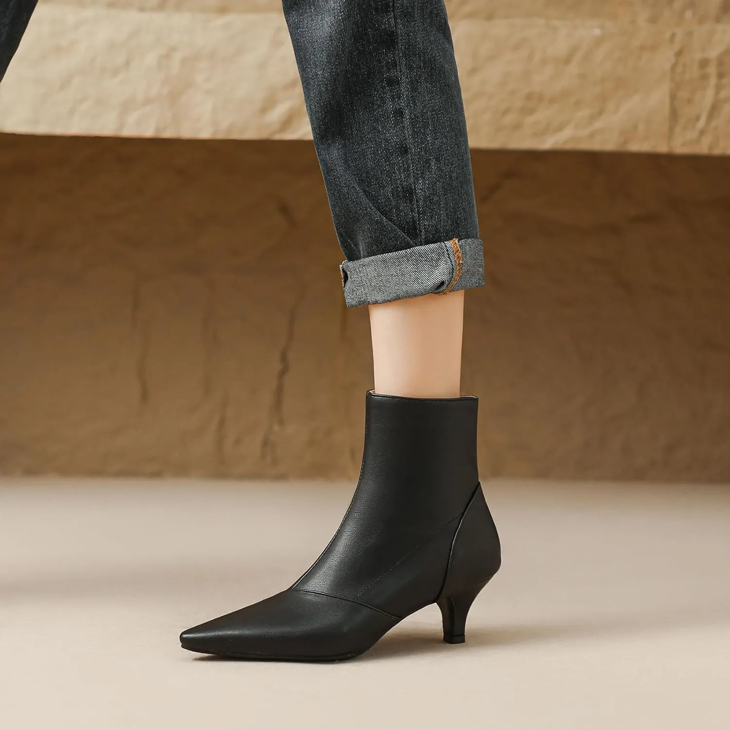 SHEMEE Fashion Womens Kitten Heels Ankle Boots Sexy Pointy Toe Booties Mid Heels Zipper Work Party Dress Shoes