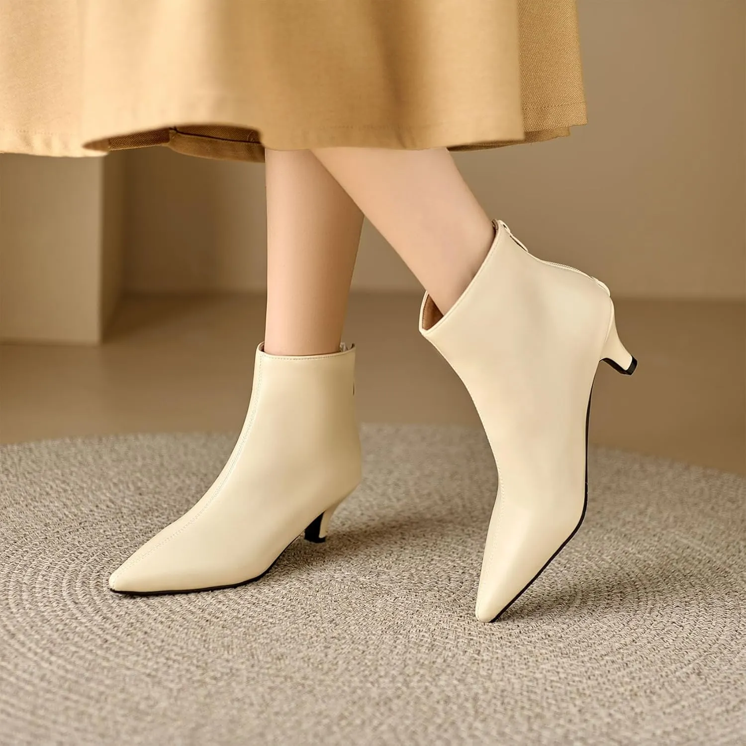 SHEMEE Fashion Womens Kitten Heels Ankle Boots Sexy Pointy Toe Booties Mid Heels Zipper Work Party Dress Shoes