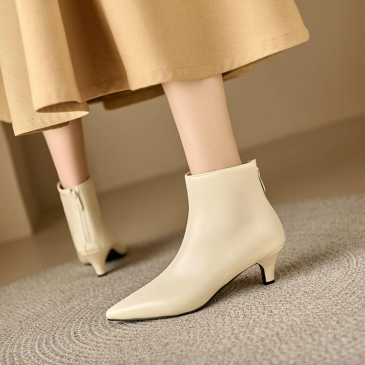 SHEMEE Fashion Womens Kitten Heels Ankle Boots Sexy Pointy Toe Booties Mid Heels Zipper Work Party Dress Shoes