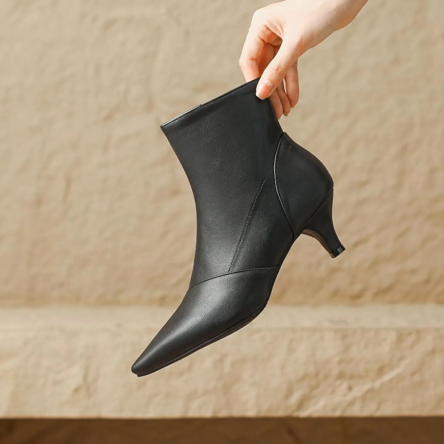 SHEMEE Fashion Womens Kitten Heels Ankle Boots Sexy Pointy Toe Booties Mid Heels Zipper Work Party Dress Shoes