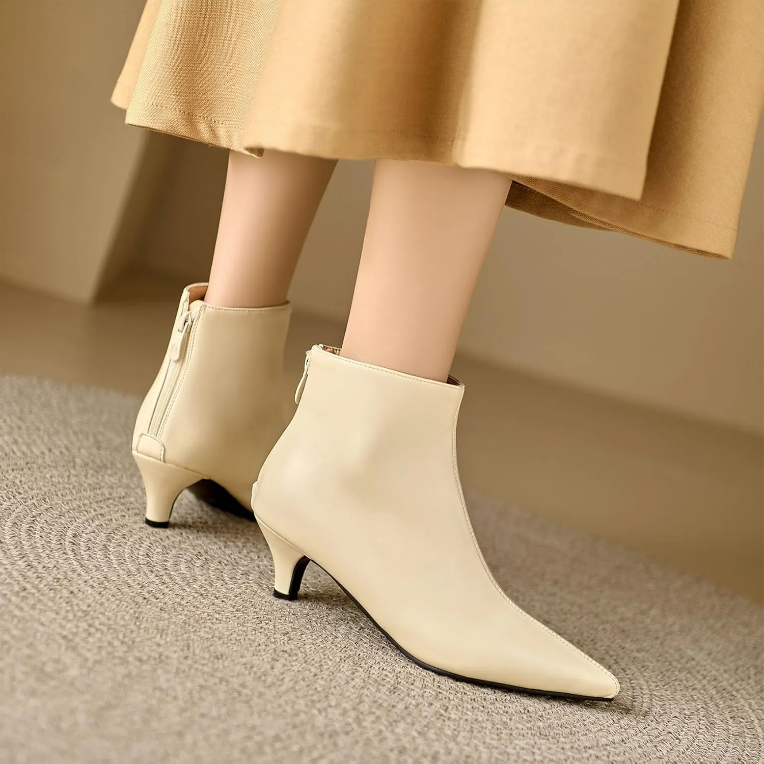 SHEMEE Fashion Womens Kitten Heels Ankle Boots Sexy Pointy Toe Booties Mid Heels Zipper Work Party Dress Shoes