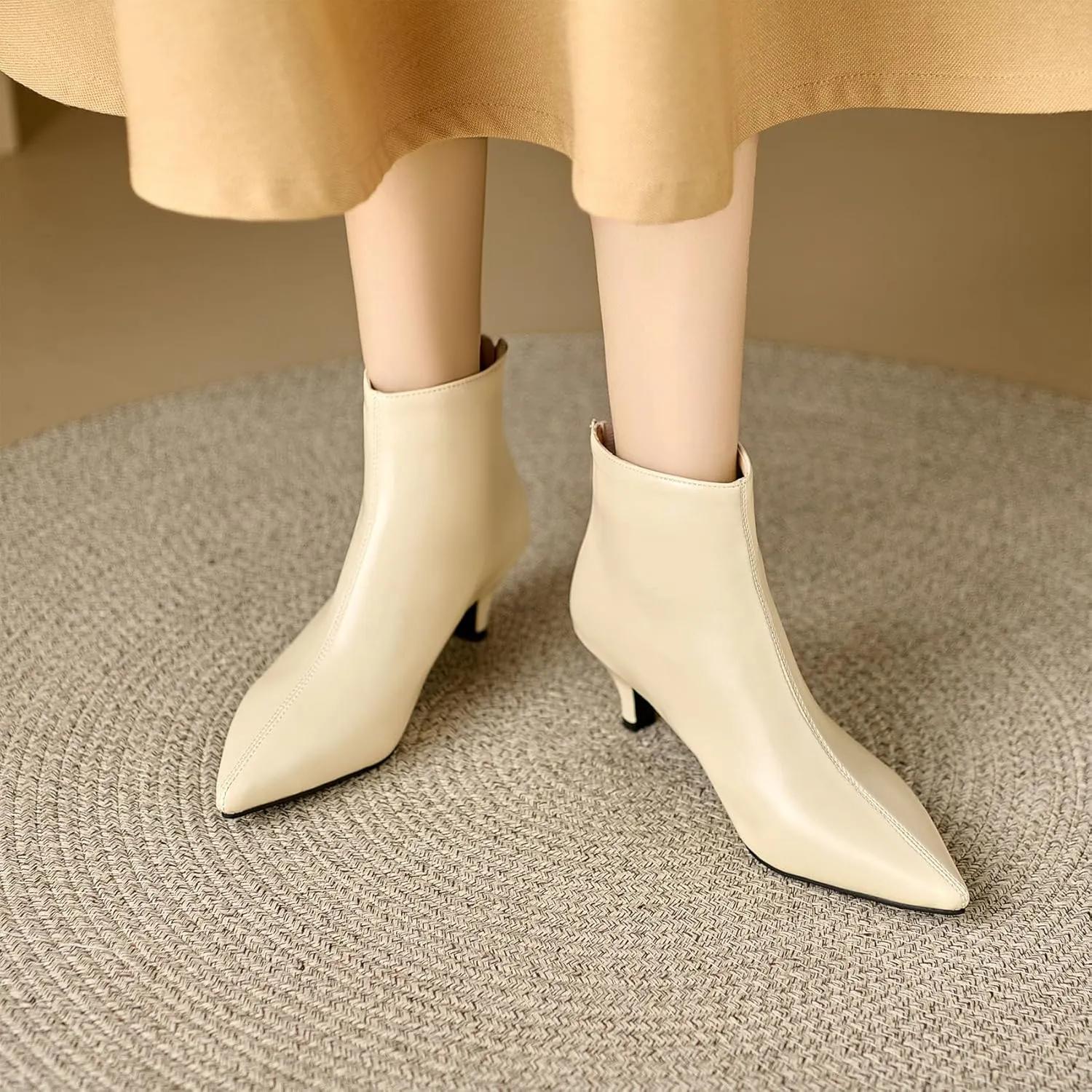 SHEMEE Fashion Womens Kitten Heels Ankle Boots Sexy Pointy Toe Booties Mid Heels Zipper Work Party Dress Shoes