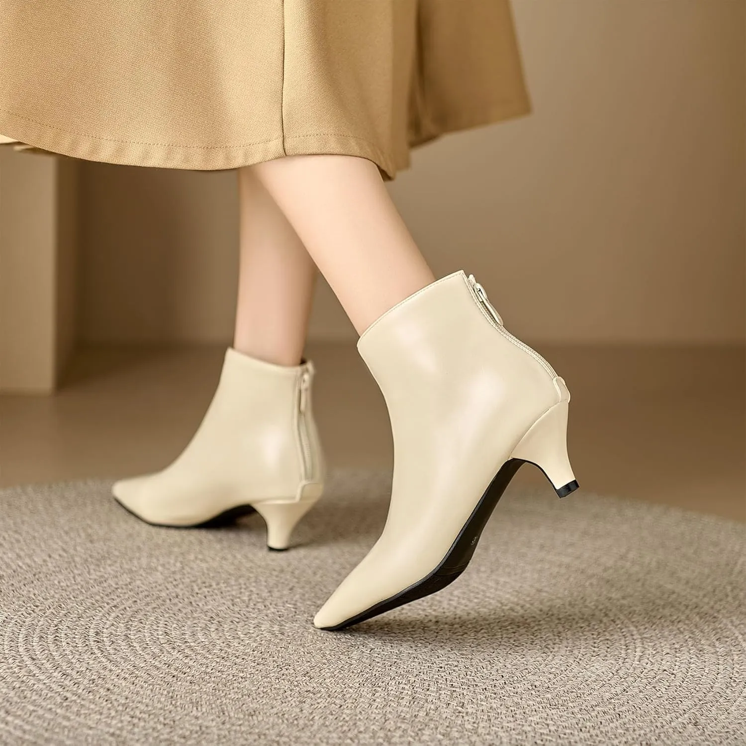 SHEMEE Fashion Womens Kitten Heels Ankle Boots Sexy Pointy Toe Booties Mid Heels Zipper Work Party Dress Shoes