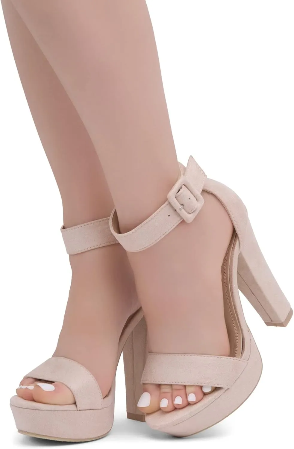Shoe Land SL-Cutesy Women's Platform Heels Chunky Block High Heeled Sandals Open Toe Ankle Strappy High Heels Black Red Chunky Platform Heels for Prom Wedding Party