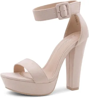 Shoe Land SL-Cutesy Women's Platform Heels Chunky Block High Heeled Sandals Open Toe Ankle Strappy High Heels Black Red Chunky Platform Heels for Prom Wedding Party