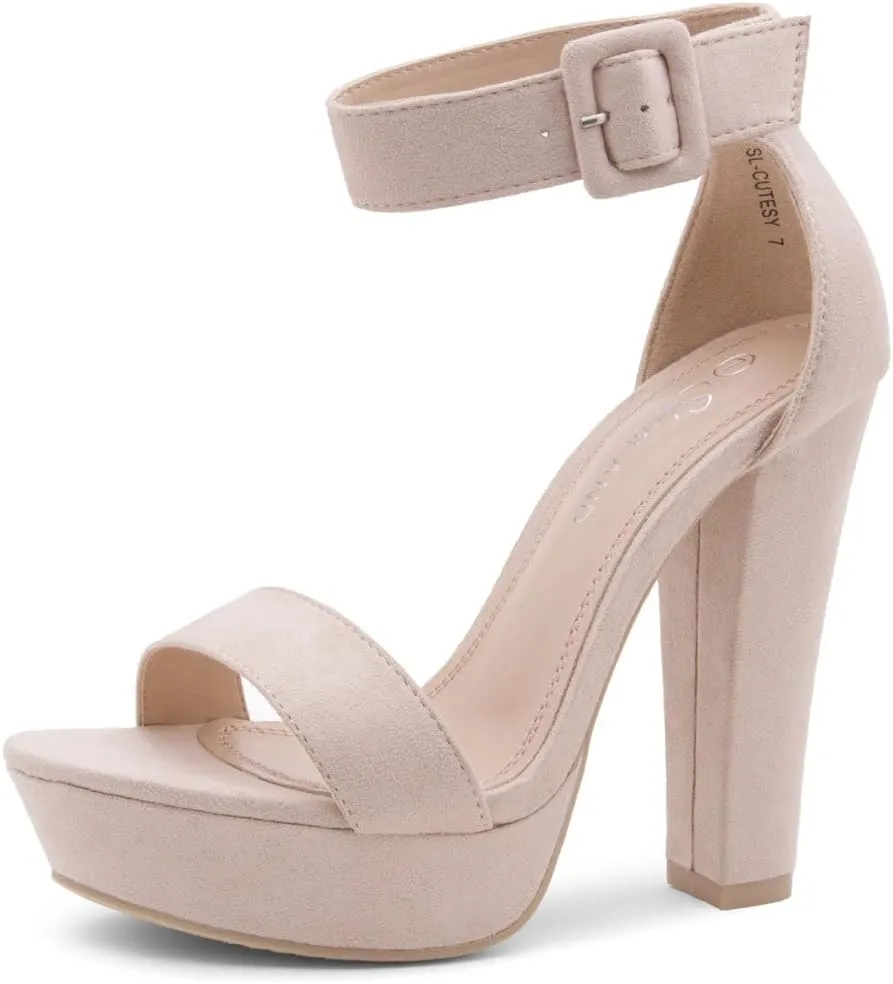 Shoe Land SL-Cutesy Women's Platform Heels Chunky Block High Heeled Sandals Open Toe Ankle Strappy High Heels Black Red Chunky Platform Heels for Prom Wedding Party