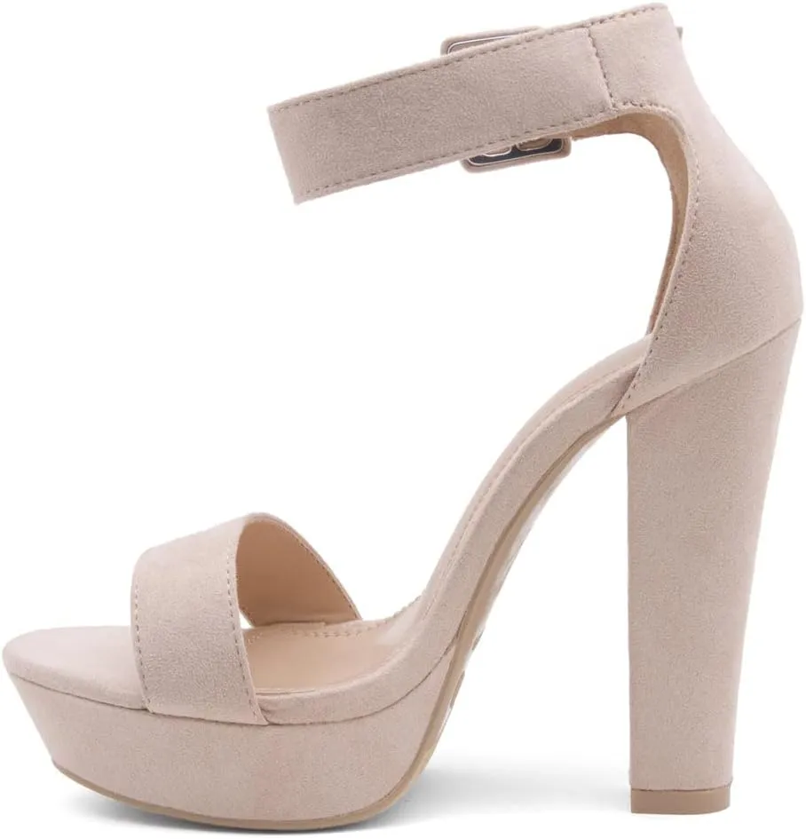 Shoe Land SL-Cutesy Women's Platform Heels Chunky Block High Heeled Sandals Open Toe Ankle Strappy High Heels Black Red Chunky Platform Heels for Prom Wedding Party