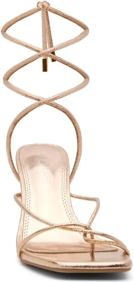 Shoe Land SL-Dafne Womens Strappy Heels Lace up Heeled Sandals Square Open Toe Tie Up Stiletto High Heel Shoes for Prom Party