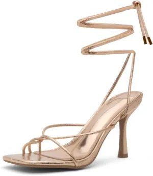 Shoe Land SL-Dafne Womens Strappy Heels Lace up Heeled Sandals Square Open Toe Tie Up Stiletto High Heel Shoes for Prom Party