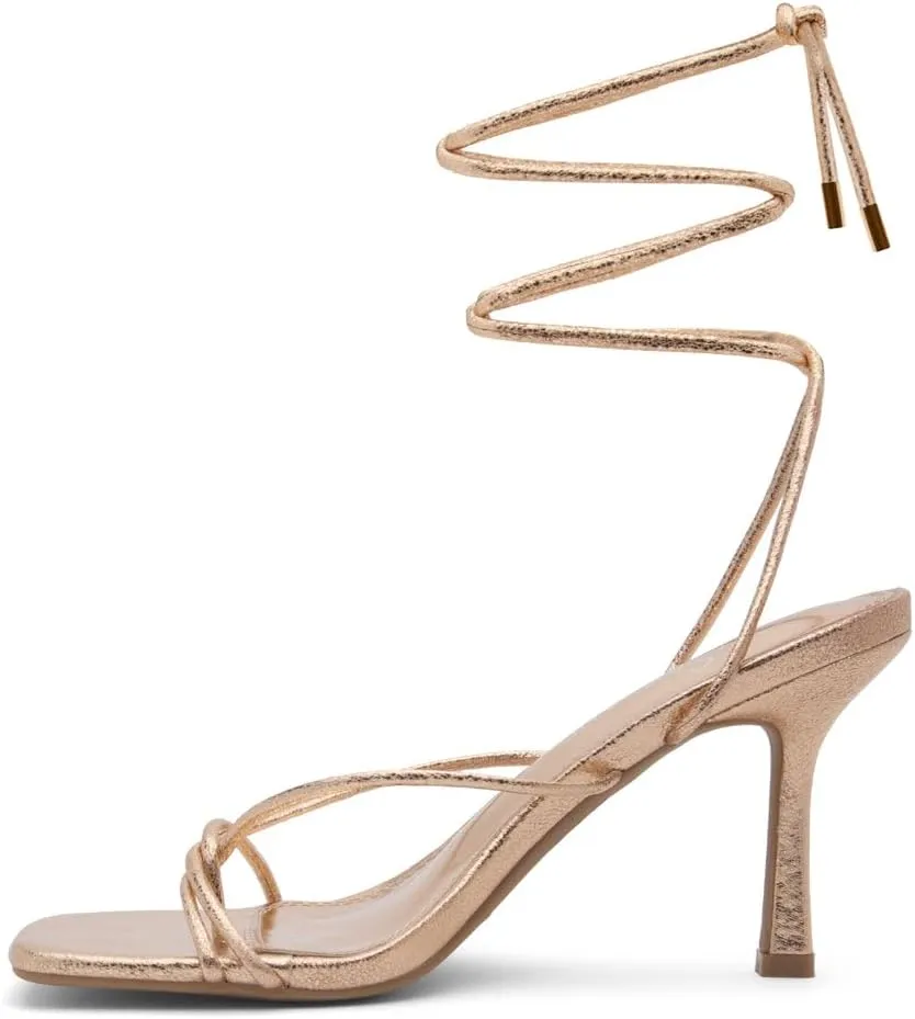 Shoe Land SL-Dafne Womens Strappy Heels Lace up Heeled Sandals Square Open Toe Tie Up Stiletto High Heel Shoes for Prom Party