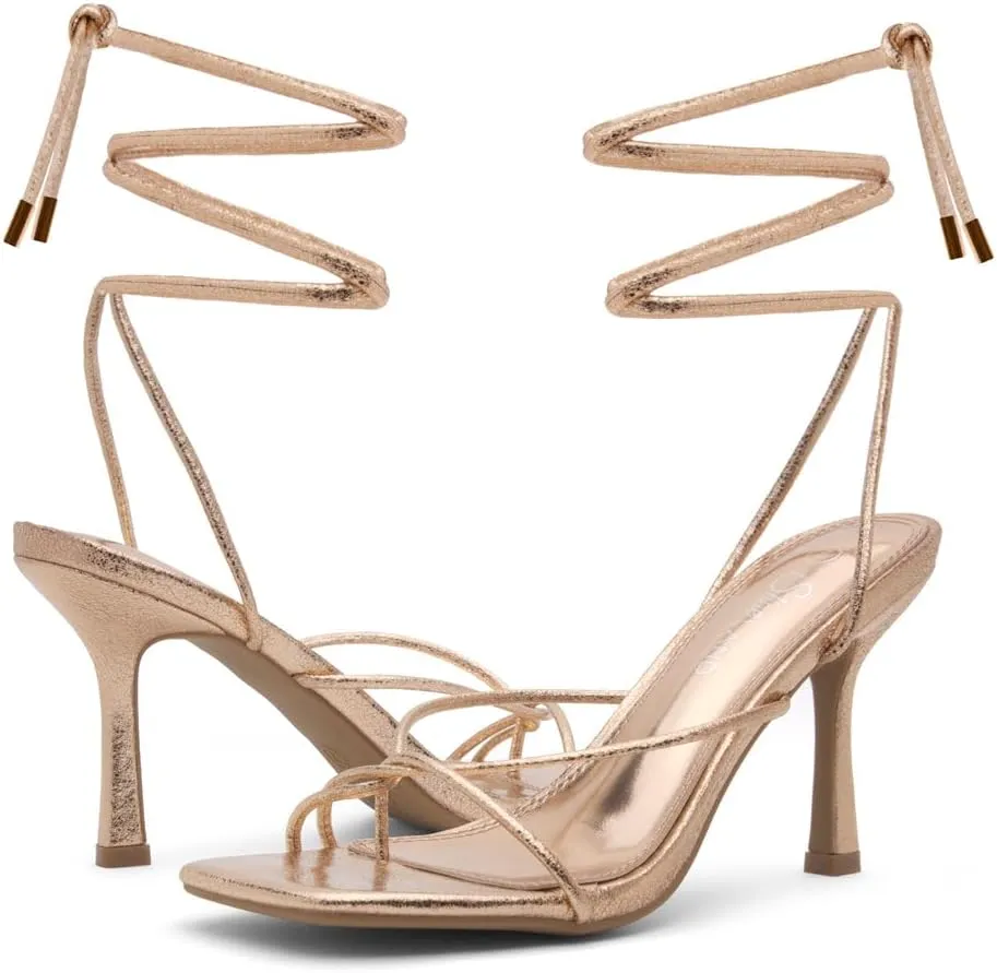 Shoe Land SL-Dafne Womens Strappy Heels Lace up Heeled Sandals Square Open Toe Tie Up Stiletto High Heel Shoes for Prom Party