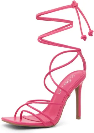 Shoe Land SL-Finely Women's Lace-Up Heels, Square Open Toe Ankle Wrap Tie-Up Heeled Sandals, 4-Inch Stiletto Strappy Dress Sandals for Party, Wedding, and Prom