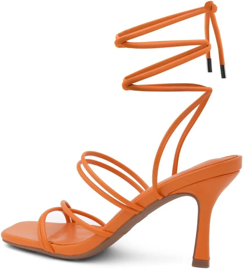 Shoe Land SL-Lumi Women's Lace-Up Heels, Square Open Toe Strappy Heeled Sandals, Ankle Wrap Tie-Up High Heels, Dressy Stiletto Heels for Prom, Wedding, and Party