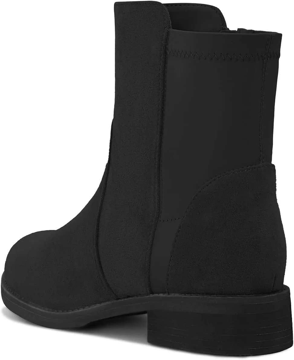 Shoe'N Tale Ankle Boots for Women Low Chunky Round Toe Short Boots Block Heel Booties Side Zipper