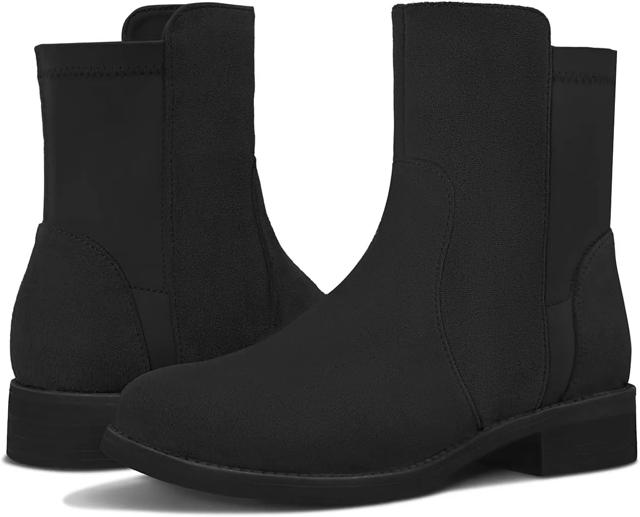 Shoe'N Tale Ankle Boots for Women Low Chunky Round Toe Short Boots Block Heel Booties Side Zipper