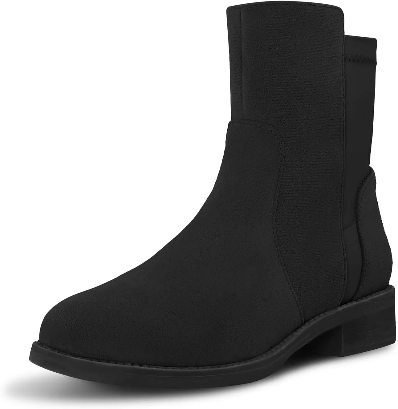 Shoe'N Tale Ankle Boots for Women Low Chunky Round Toe Short Boots Block Heel Booties Side Zipper
