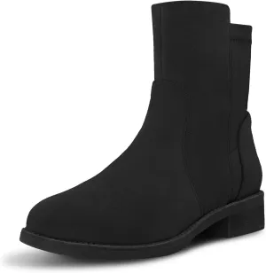 Shoe'N Tale Ankle Boots for Women Low Chunky Round Toe Short Boots Block Heel Booties Side Zipper