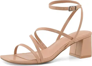 Shoe'N Tale Strappy Heels for Women Low Chunky Block Heel Dress Shoes Square Open Toe Ankle Strap Heeled Sandals