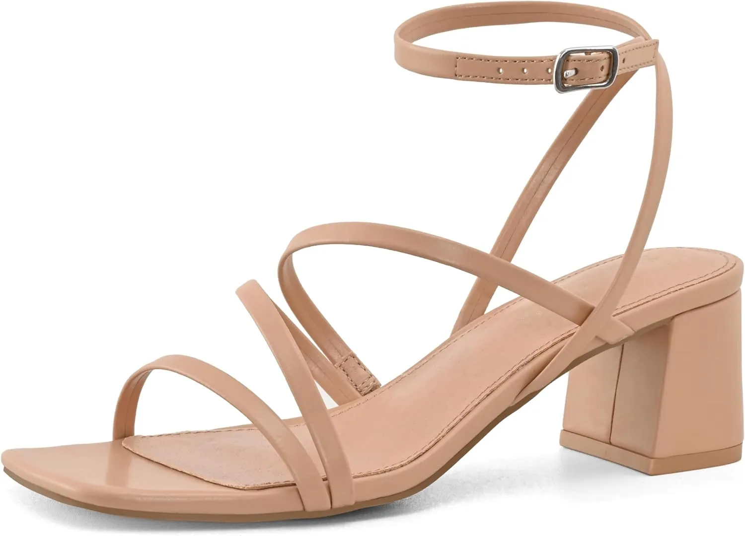 Shoe'N Tale Strappy Heels for Women Low Chunky Block Heel Dress Shoes Square Open Toe Ankle Strap Heeled Sandals