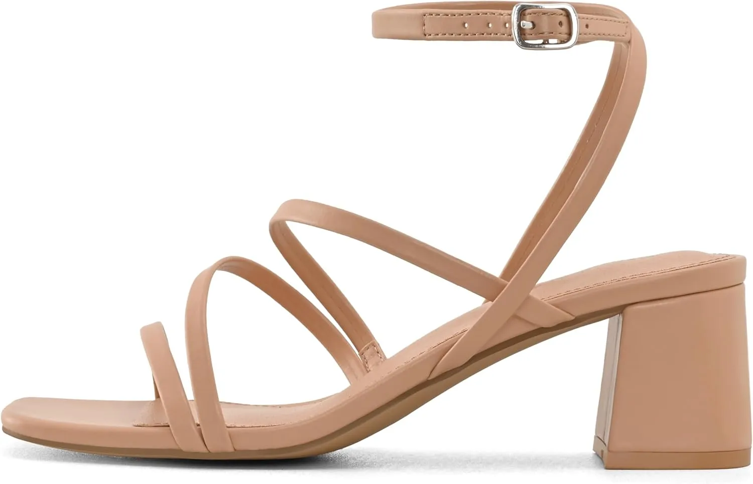 Shoe'N Tale Strappy Heels for Women Low Chunky Block Heel Dress Shoes Square Open Toe Ankle Strap Heeled Sandals