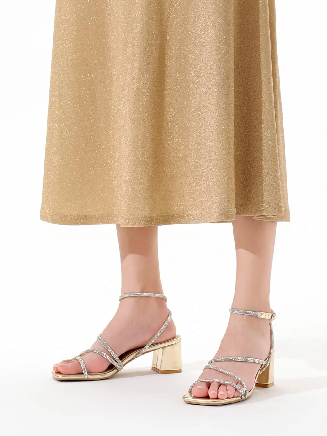 Shoe'N Tale Strappy Heels for Women Low Chunky Block Heel Dress Shoes Square Open Toe Ankle Strap Heeled Sandals