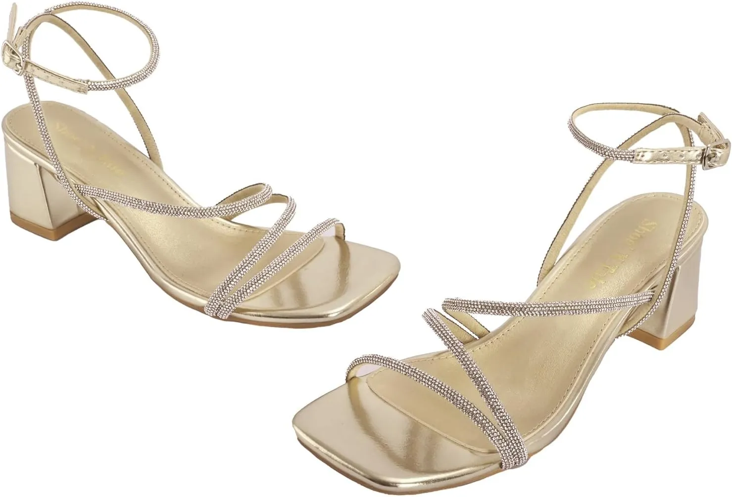Shoe'N Tale Strappy Heels for Women Low Chunky Block Heel Dress Shoes Square Open Toe Ankle Strap Heeled Sandals