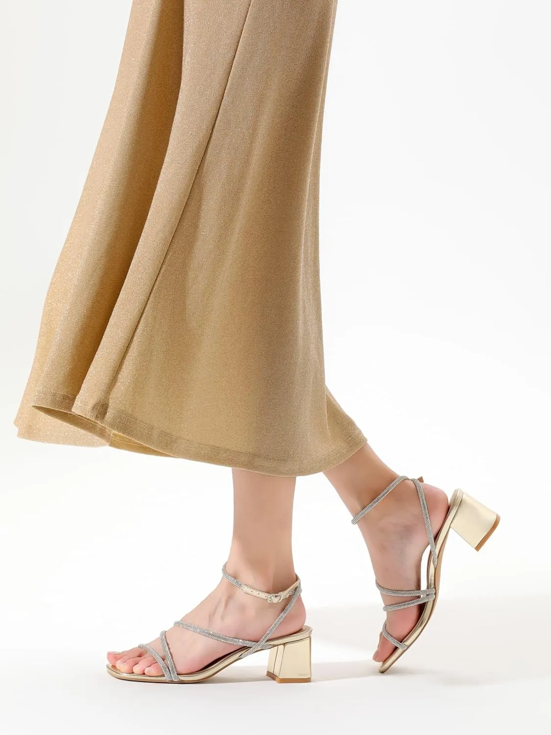 Shoe'N Tale Strappy Heels for Women Low Chunky Block Heel Dress Shoes Square Open Toe Ankle Strap Heeled Sandals