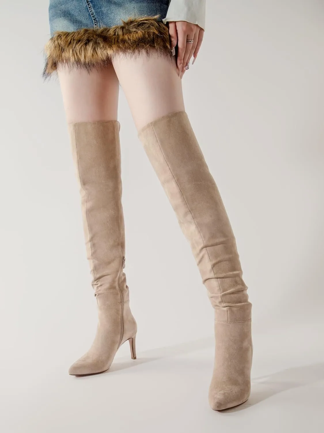 Shoe'N Tale Thigh High Boots for Women Over The Knee Stiletto Heel Pointed Toe Long Sexy Boots