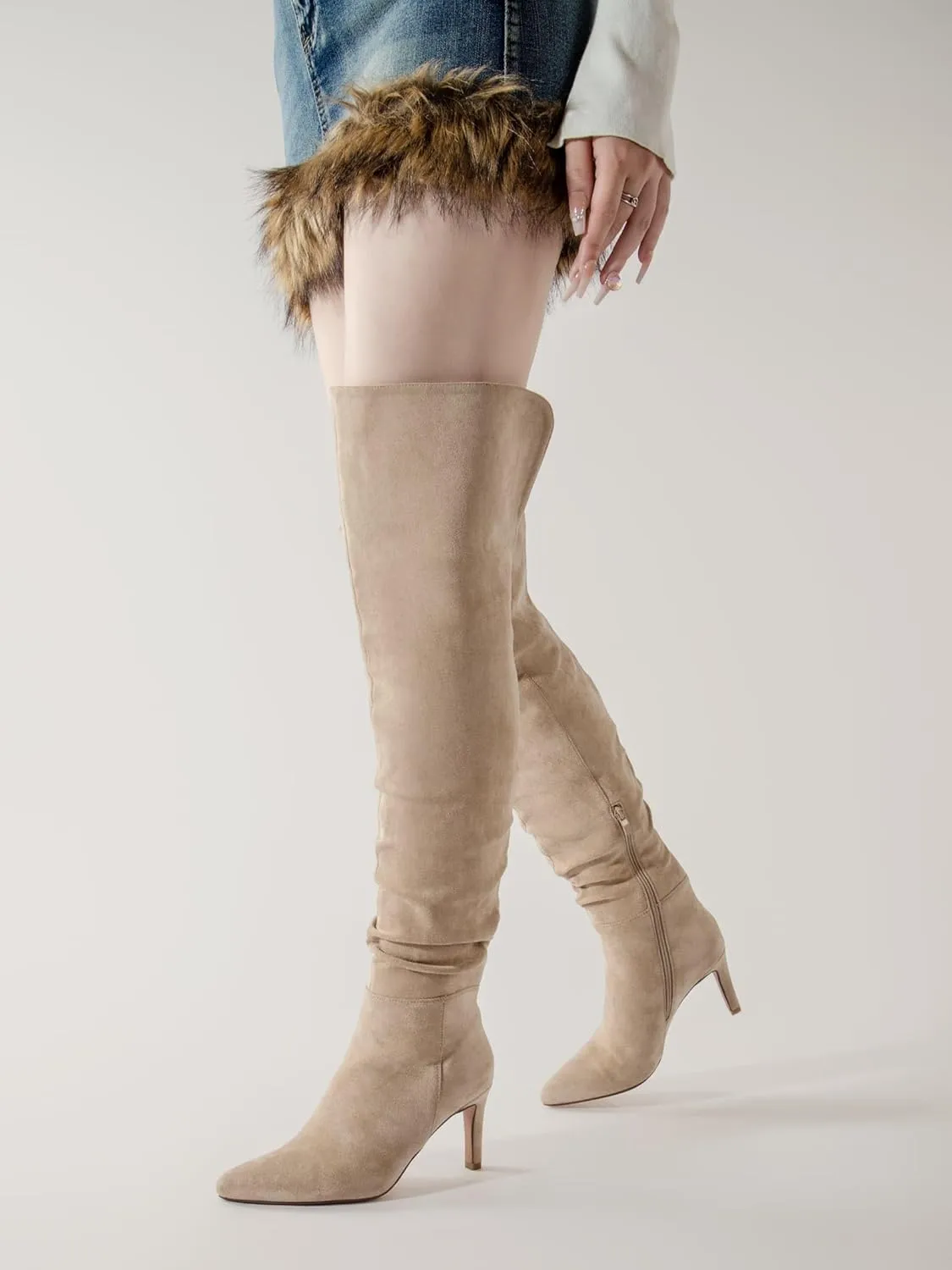Shoe'N Tale Thigh High Boots for Women Over The Knee Stiletto Heel Pointed Toe Long Sexy Boots
