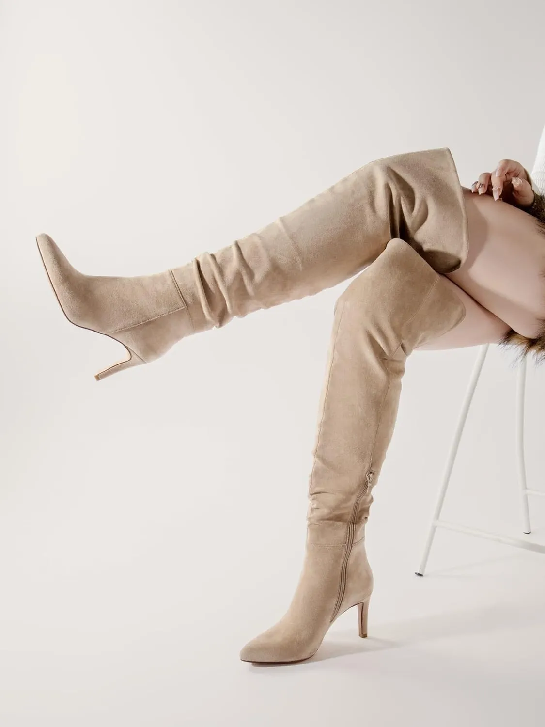Shoe'N Tale Thigh High Boots for Women Over The Knee Stiletto Heel Pointed Toe Long Sexy Boots