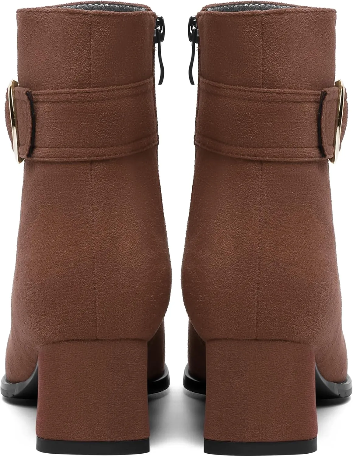 SHOWFOREST Womens Round Toe Travel Buckle Suede Solid Hiking Ankle Strap Chunky Low Heel Ankle High Boots 2 Inch