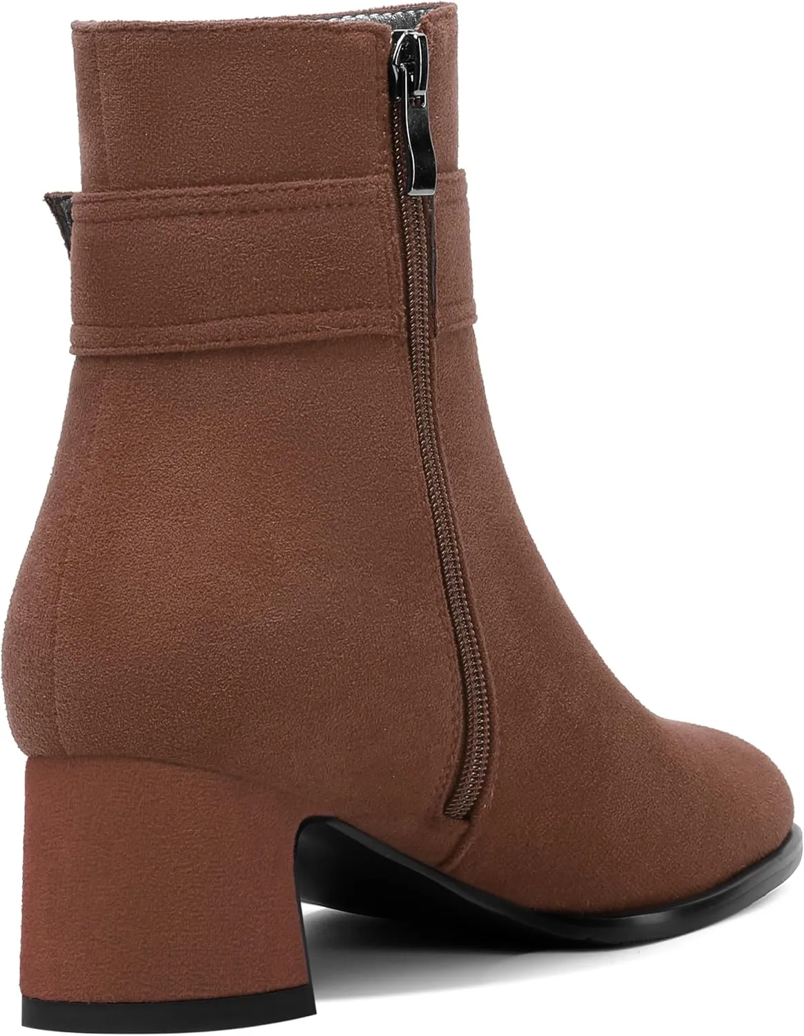 SHOWFOREST Womens Round Toe Travel Buckle Suede Solid Hiking Ankle Strap Chunky Low Heel Ankle High Boots 2 Inch