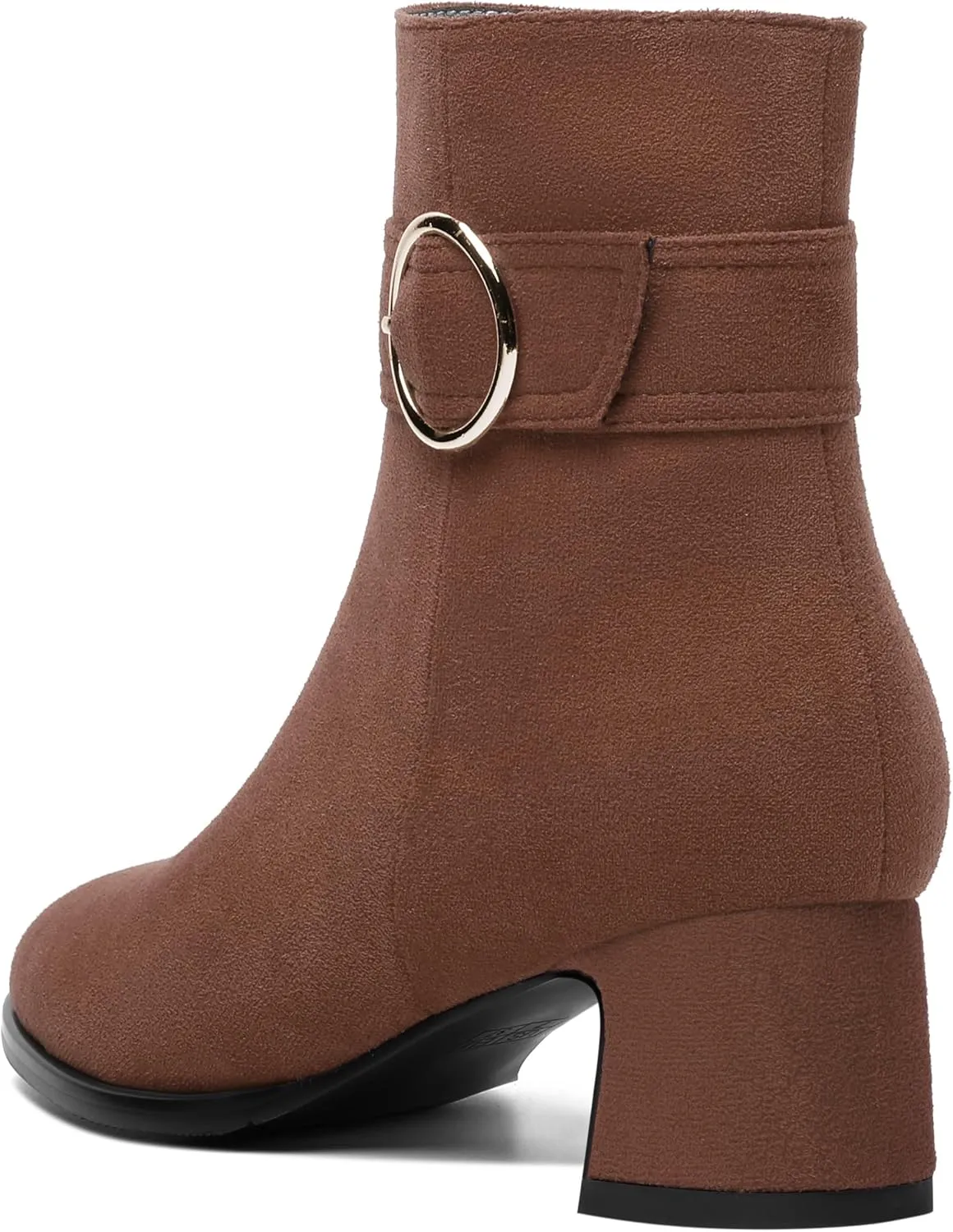 SHOWFOREST Womens Round Toe Travel Buckle Suede Solid Hiking Ankle Strap Chunky Low Heel Ankle High Boots 2 Inch