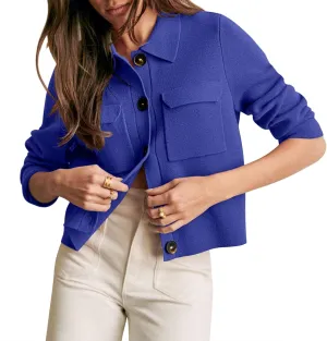 Shy Velvet Women 2025 Shackets Jacket Patch-Pocket Sweaters Merino Cardigan Open Front Button Down Cropped Jackets