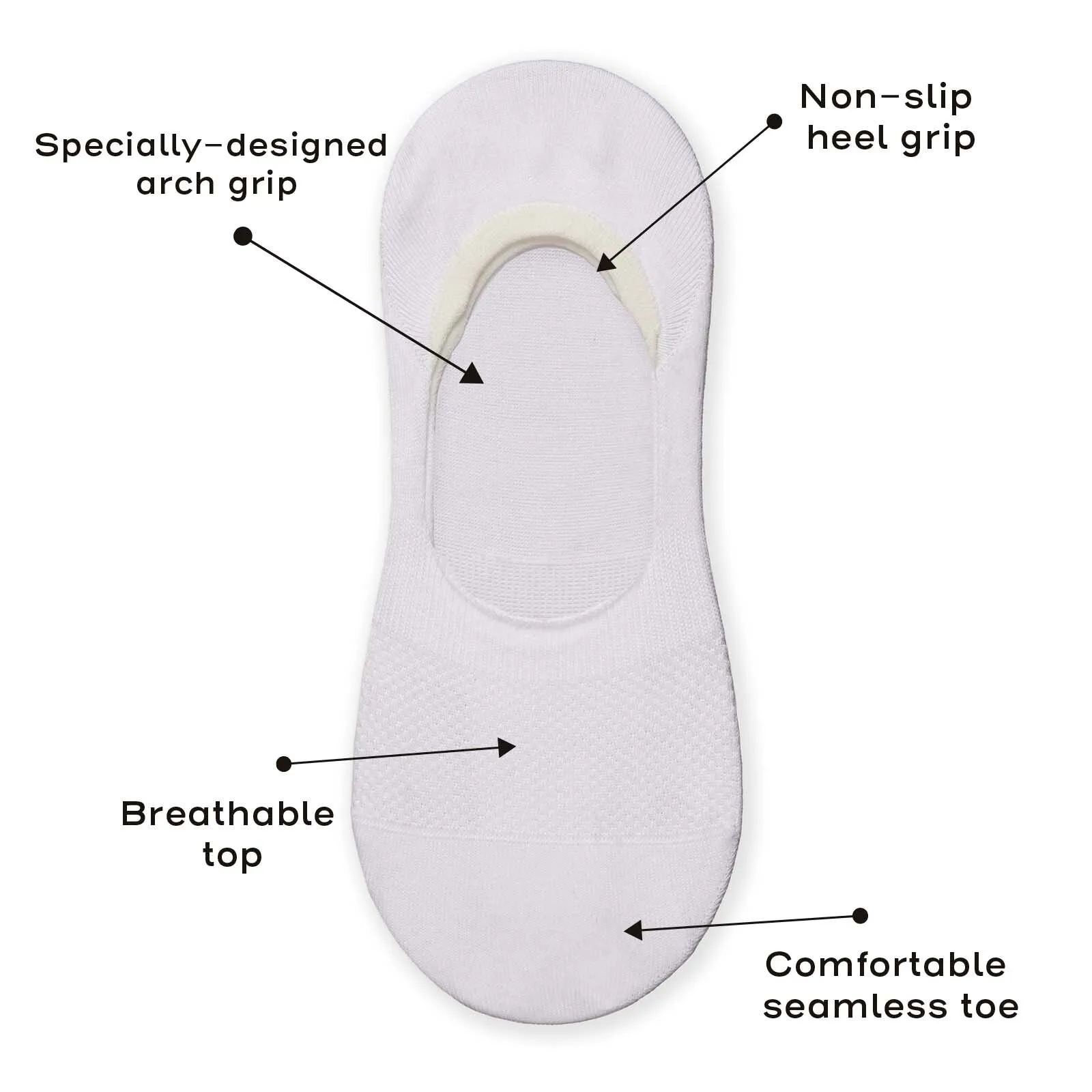 Simply Invisible Socks, White, Grey & Black, 3 Pairs