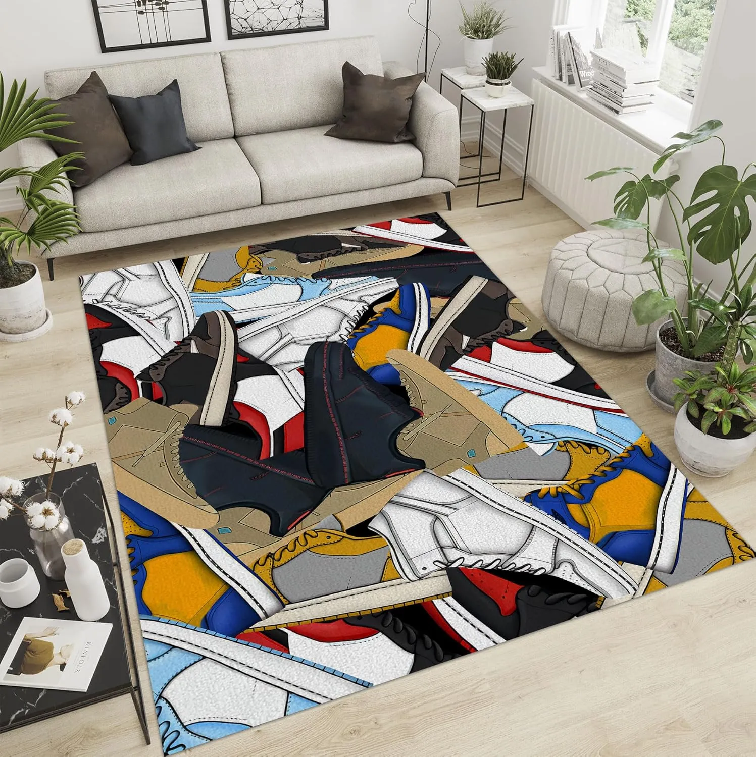 Sneakers Area Rug Basketball Shoes Carpet Sneaker Collection Printed Rug Modern Cool Poplur Sport Shoes Art Rug for Indoor Outdoor Home Decor Floor Mat 2' x 3'