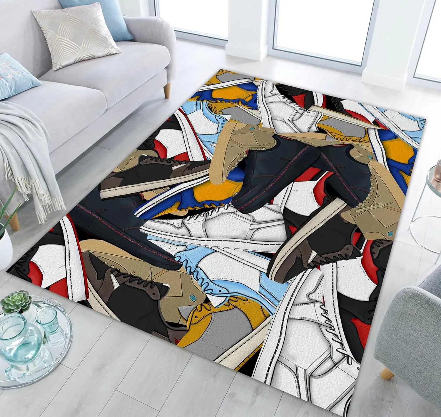 Sneakers Area Rug Basketball Shoes Carpet Sneaker Collection Printed Rug Modern Cool Poplur Sport Shoes Art Rug for Indoor Outdoor Home Decor Floor Mat 2' x 3'