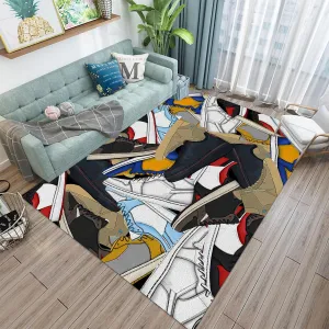 Sneakers Area Rug Basketball Shoes Carpet Sneaker Collection Printed Rug Modern Cool Poplur Sport Shoes Art Rug for Indoor Outdoor Home Decor Floor Mat 2' x 3'