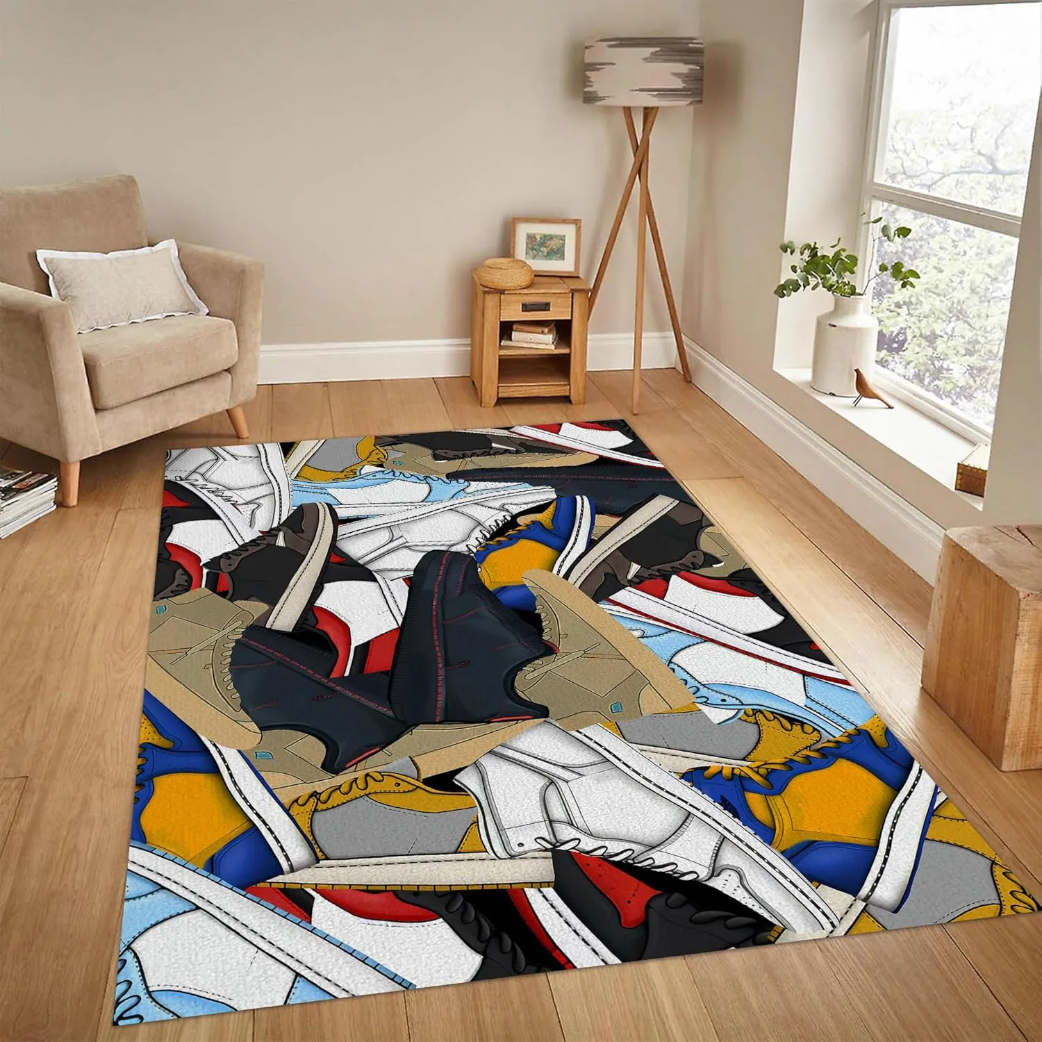 Sneakers Area Rug Basketball Shoes Carpet Sneaker Collection Printed Rug Modern Cool Poplur Sport Shoes Art Rug for Indoor Outdoor Home Decor Floor Mat 2' x 3'