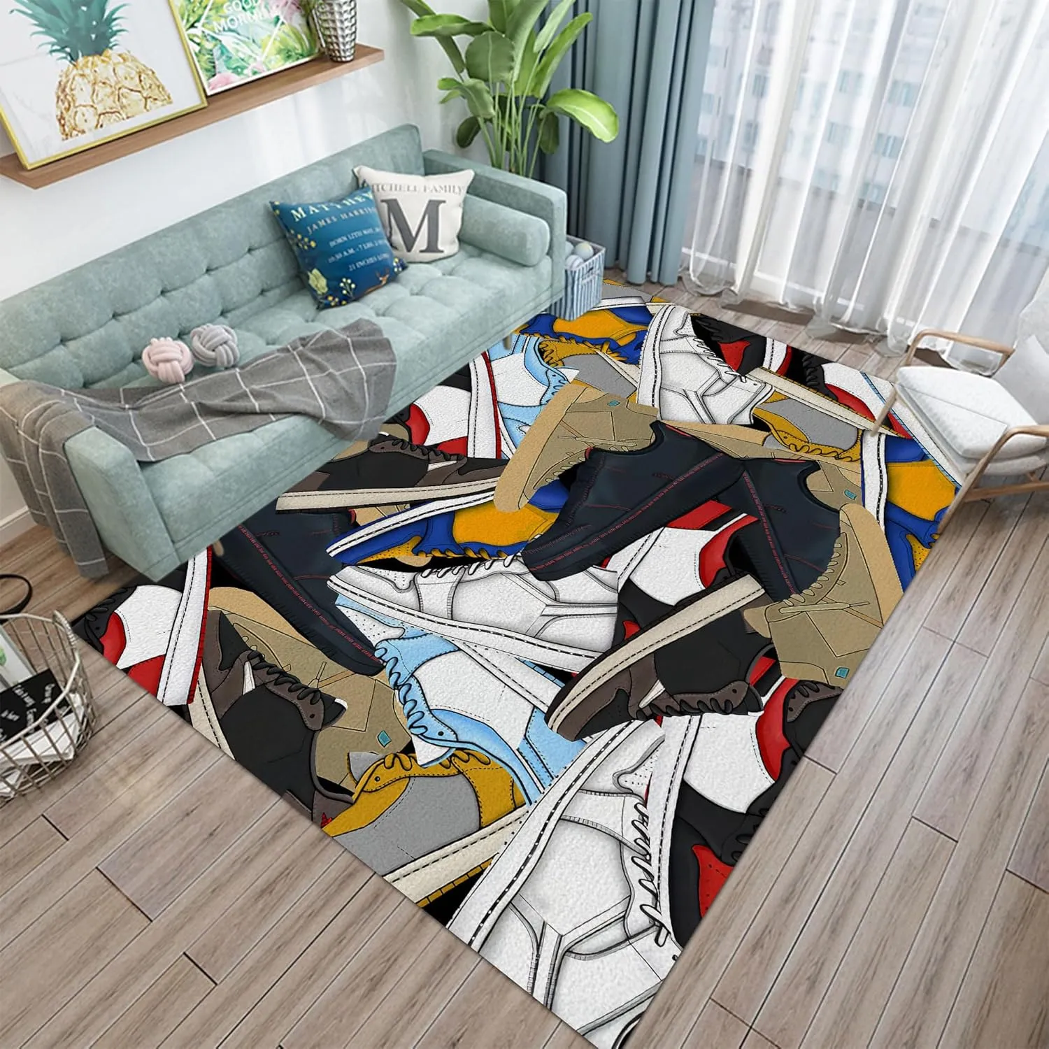 Sneakers Area Rug Basketball Shoes Carpet Sneaker Collection Printed Rug Modern Cool Poplur Sport Shoes Art Rug for Indoor Outdoor Home Decor Floor Mat 2' x 3'